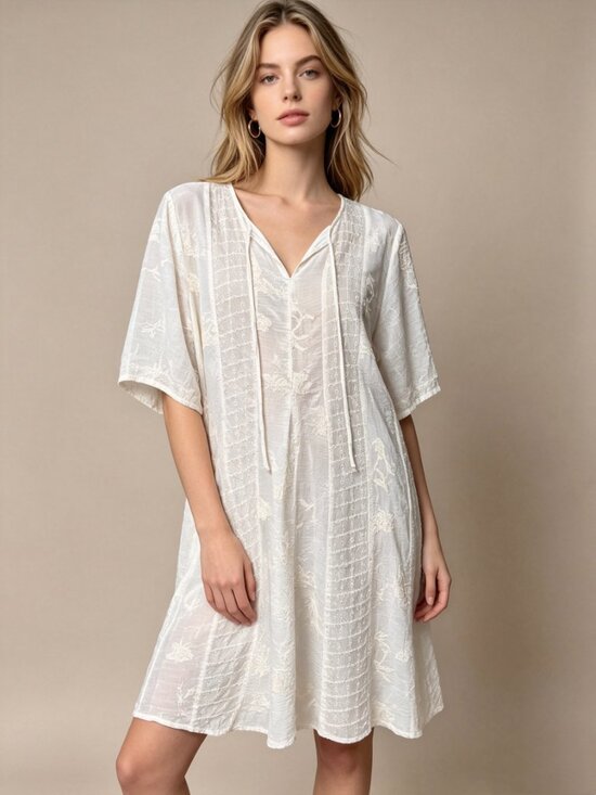 Johnny Was Dresses & Skirts - NWOT Johnny Was Horse Embroidered Boho Knee Length Dress Cream Size S